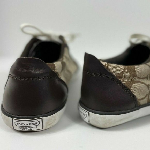 Coach Brown Tan Barrett II Monogram Signature Fabric Lace Up Sneaker - Size 6 - Picture 3 of 6